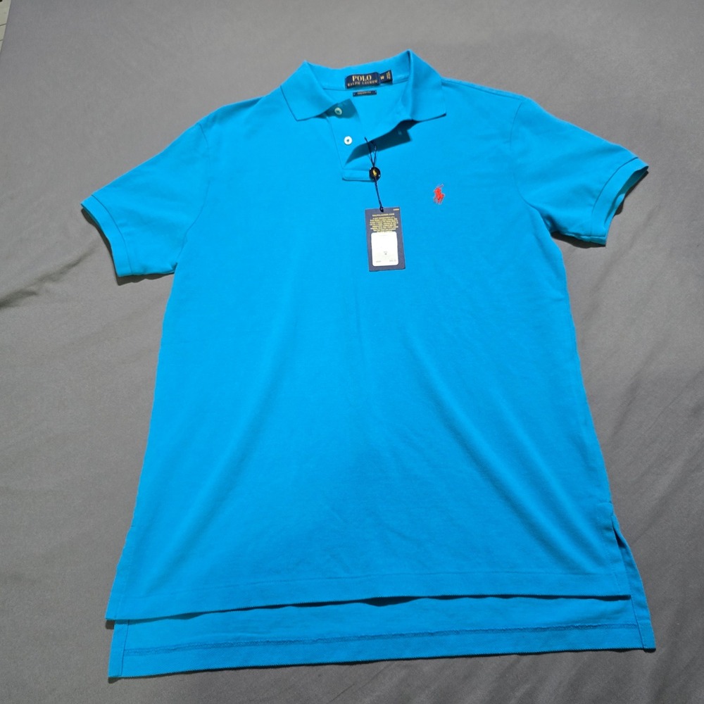 Polo Ralph Lauren Polo Shirt Mens M Blue Custom Fit Mesh Cotton Short Sleeve